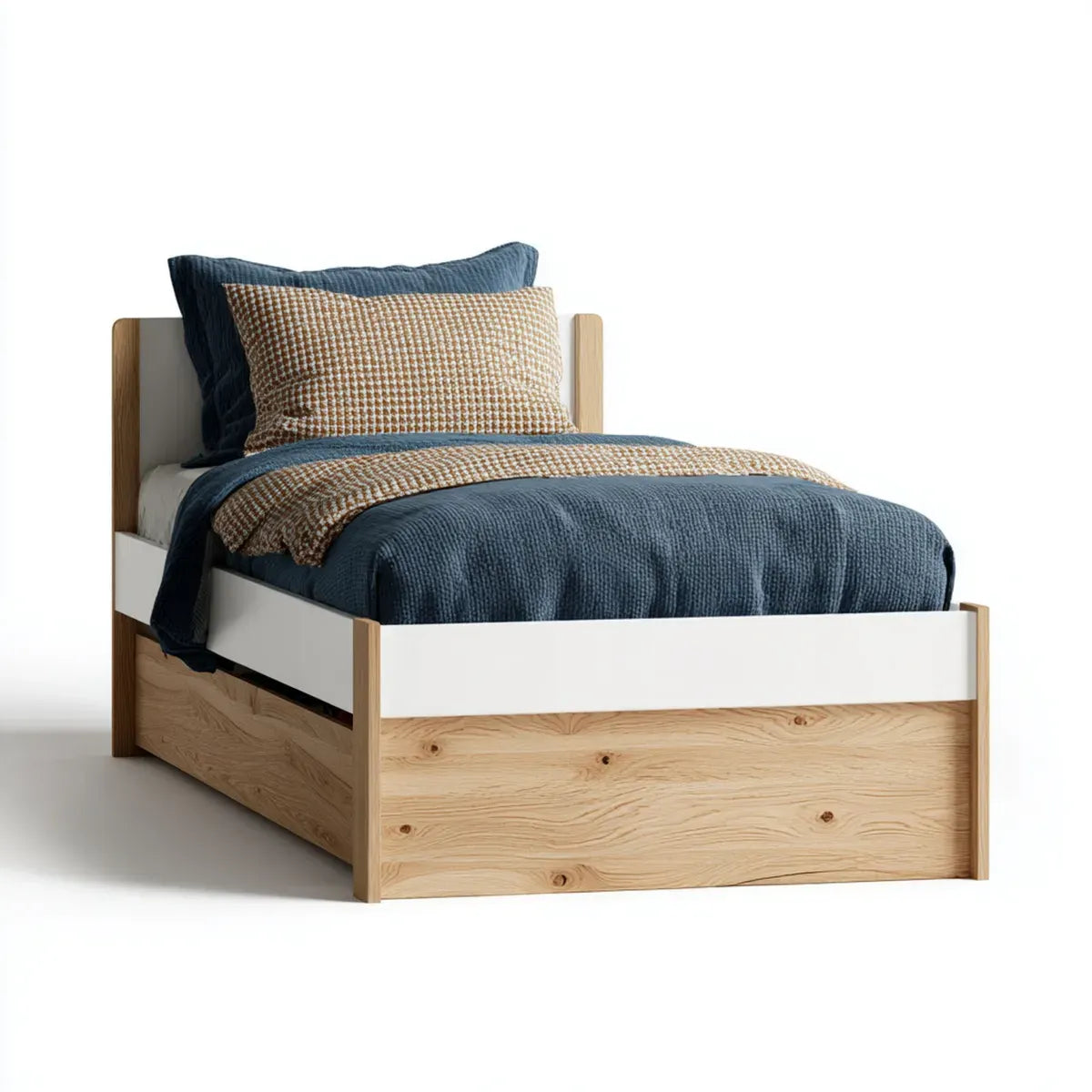 Lit simple 90 x 190 cm blanc et pin naturel en pin massif rectangulaire
