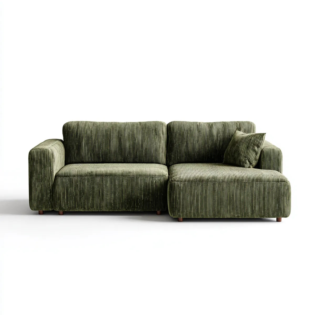 Canapé d’angle 3 places avec méridienne droite vert olive 230 x 155 x 85 cm en velours côtelé polyester