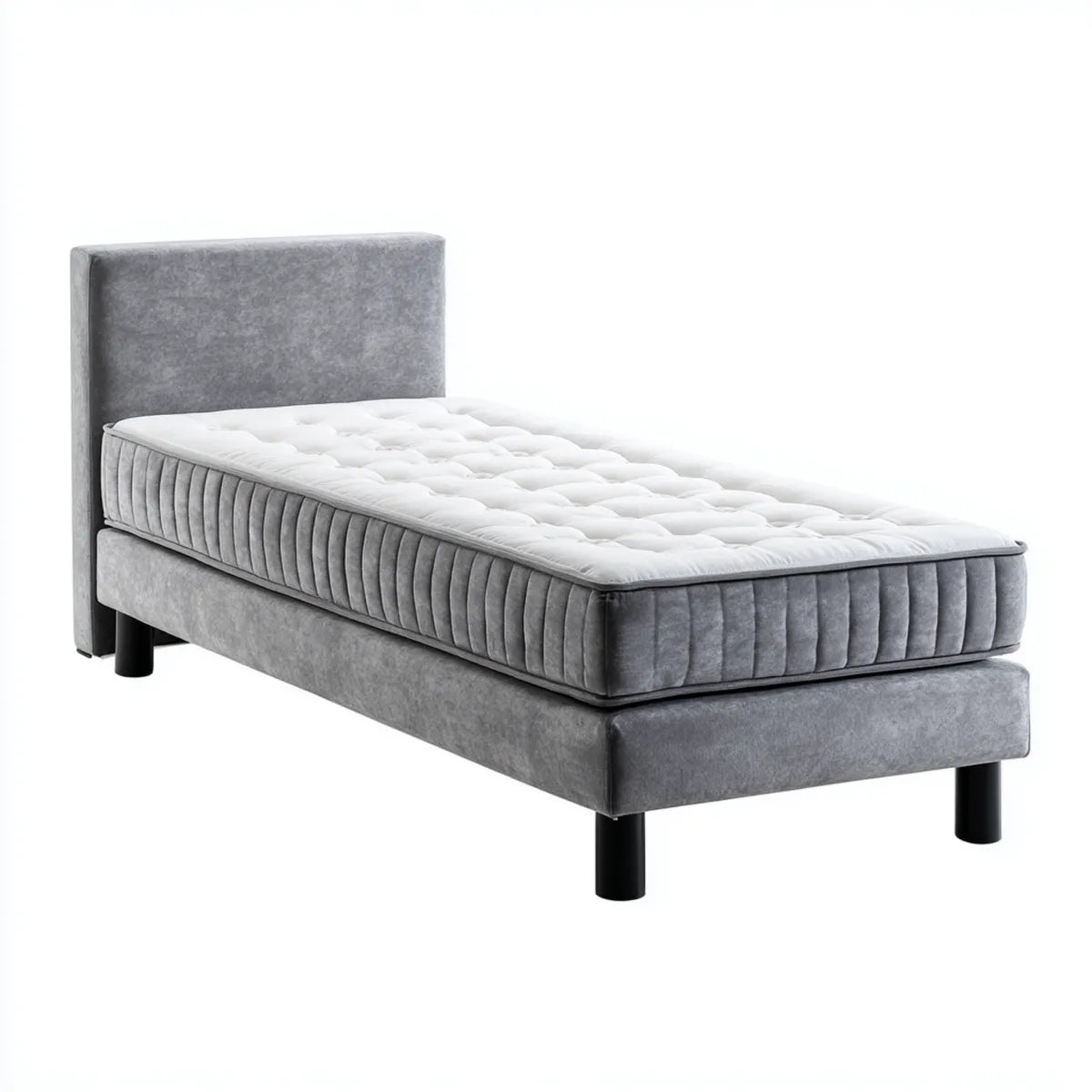 Lit simple avec matelas gris 90 x 190 cm en velours polyester rectangulaire