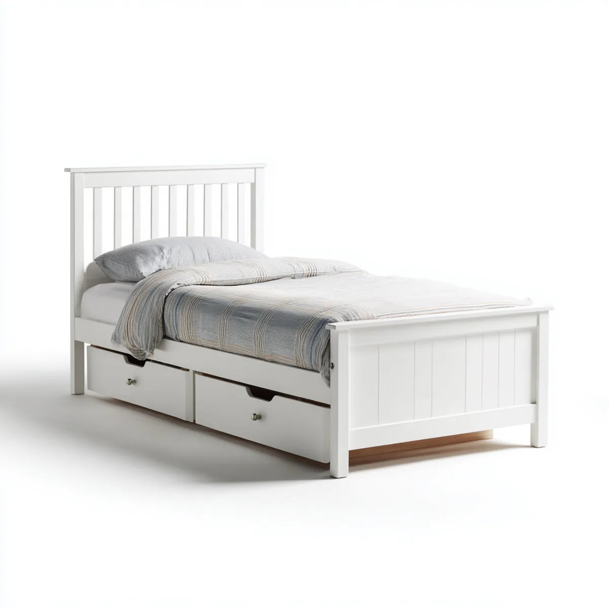 Lit simple avec 2 tiroirs blanc 90 x 190 cm en MDF et pin massif rectangulaire