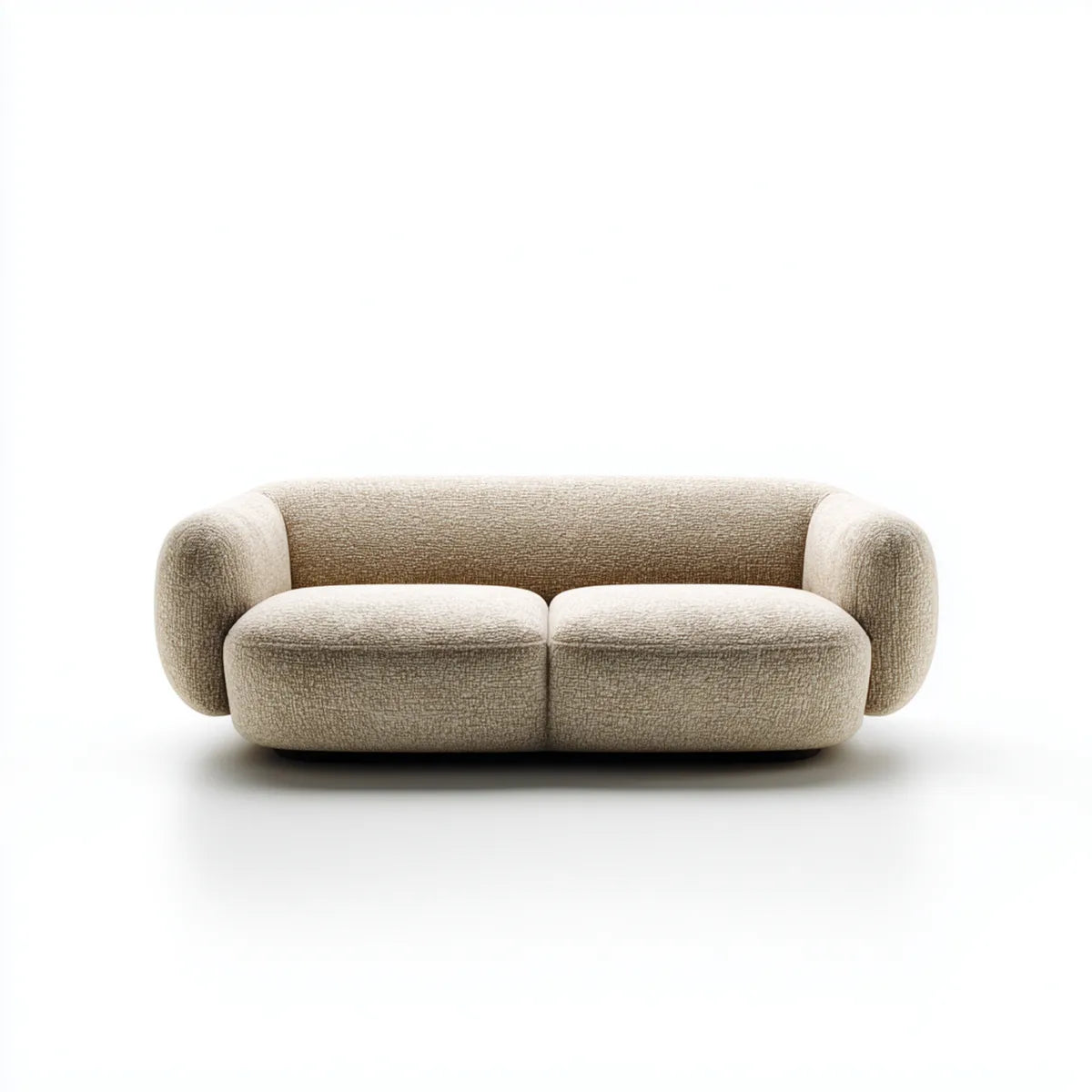 Canapé 2 places beige en polyester bouclette forme arrondie 180 x 95 x 72 cm
