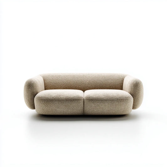 Canapé 2 places beige en polyester bouclette forme arrondie 180 x 95 x 72 cm