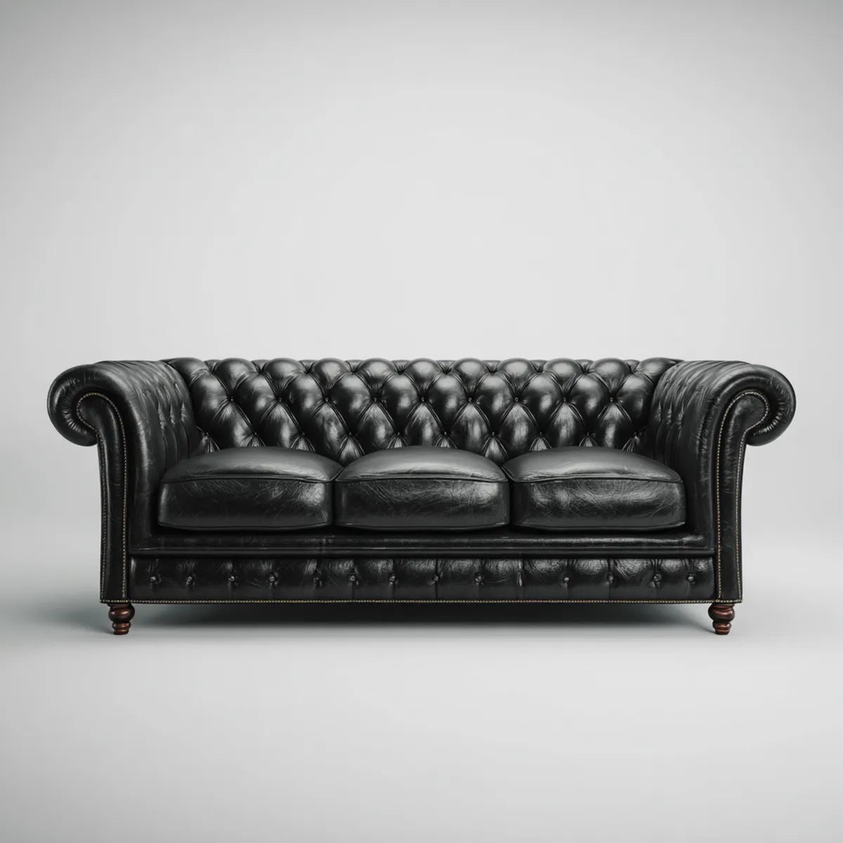 Canapé Chesterfield 3 places noir en cuir synthétique PU capitonné 220 x 95 x 78 cm