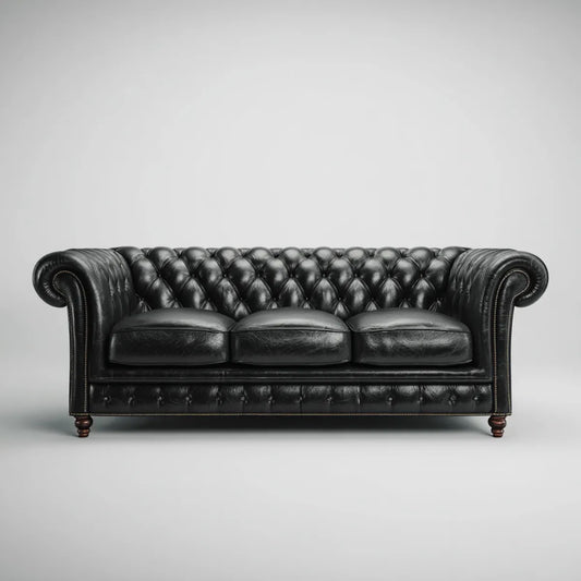 Canapé Chesterfield 3 places noir en cuir synthétique PU capitonné 220 x 95 x 78 cm