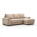 Canapé d'angle droit 3 places beige en polyester avec méridienne 230 x 150 x 85 cm