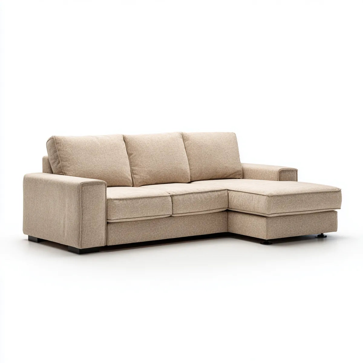 Canapé d'angle droit 3 places beige en polyester avec méridienne 230 x 150 x 85 cm