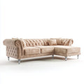 Canapé d'angle Chesterfield droit beige en velours de polyester 300 x 200 x 78 cm