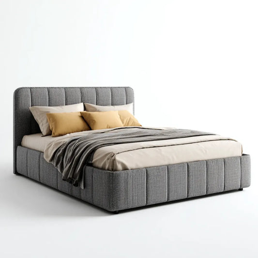 Lit double rembourré gris 160 x 200 cm en polyester rectangulaire