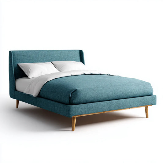 Lit double à plateforme avec tête de lit bleu canard 160 x 200 cm en polyester forme rectangulaire