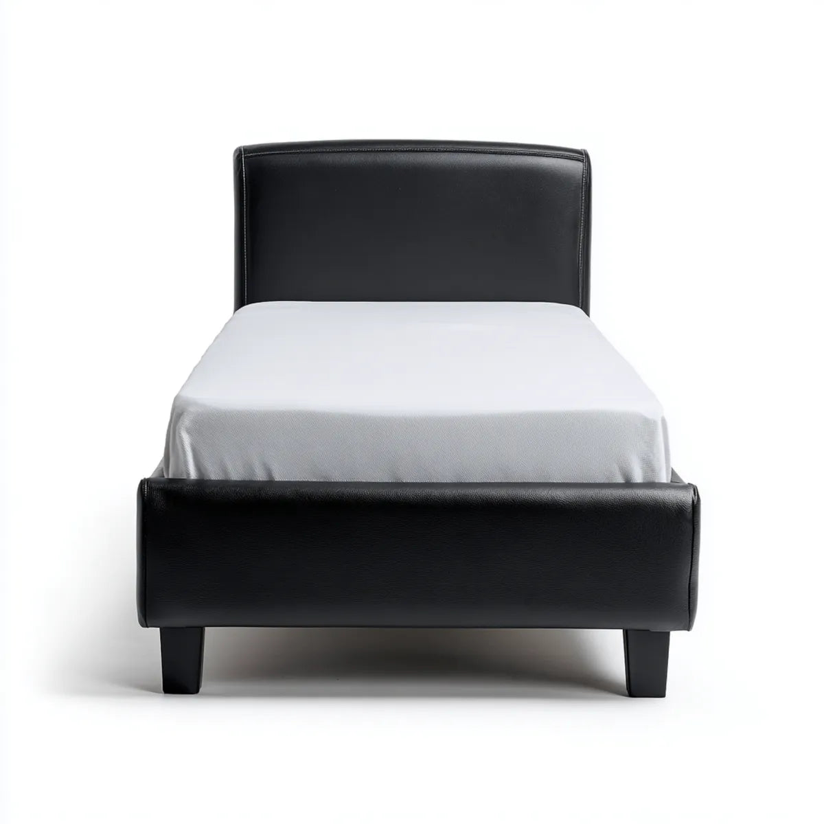 Lit simple capitonné noir en similicuir PU rectangulaire 90 x 190 cm
