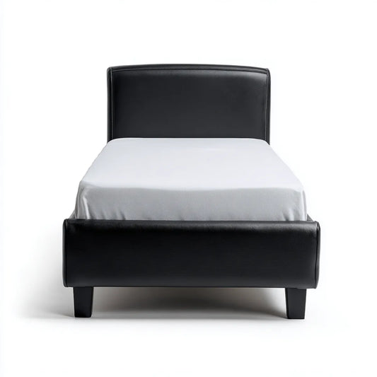 Lit simple capitonné noir en similicuir PU rectangulaire 90 x 190 cm