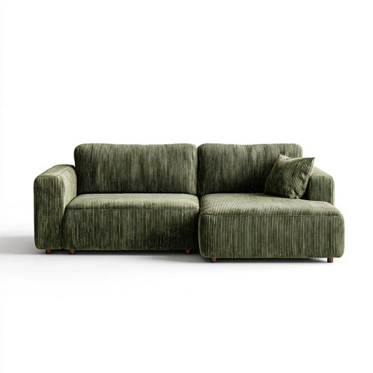 Canapé d’angle 3 places avec méridienne droite vert olive 230 x 155 x 85 cm en velours côtelé polyester