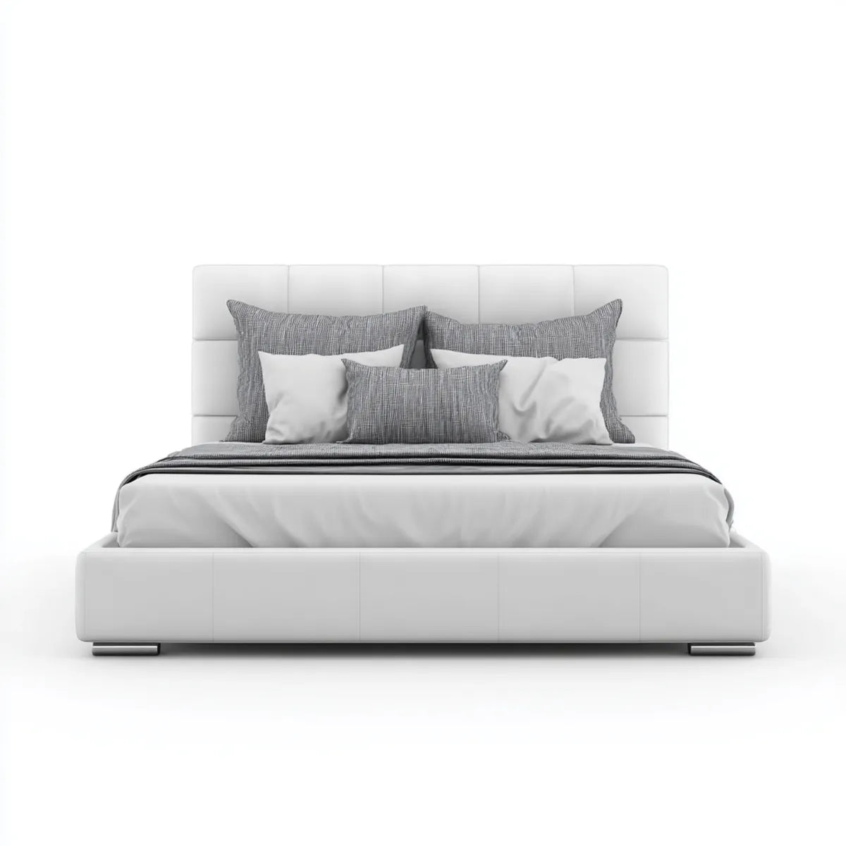 Lit double avec tête de lit capitonnée blanc 160 x 200 cm similicuir PU rectangulaire