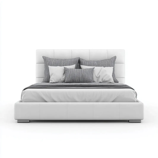 Lit double avec tête de lit capitonnée blanc 160 x 200 cm similicuir PU rectangulaire