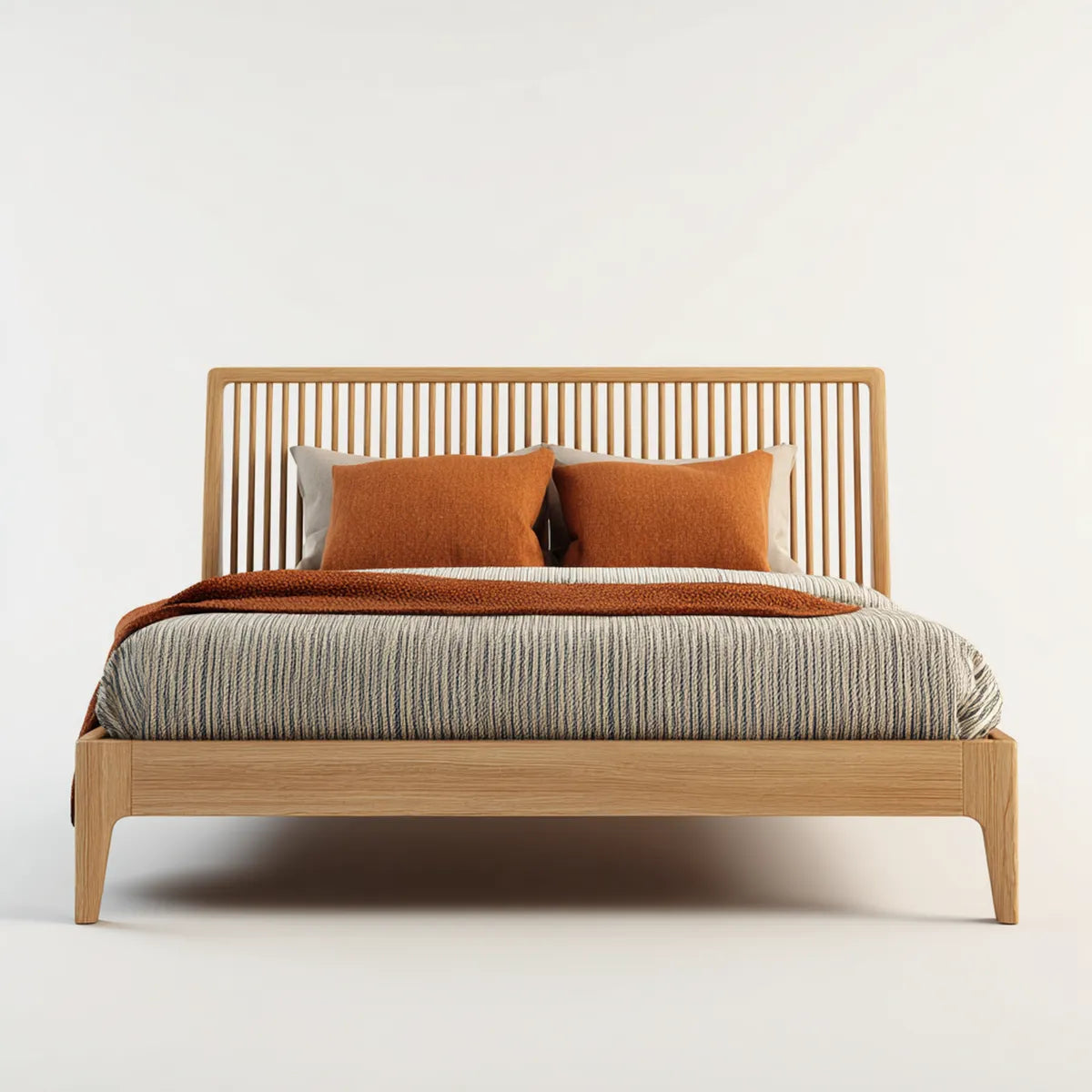 Lit double 160 x 200 cm chêne clair en bois massif rectangulaire
