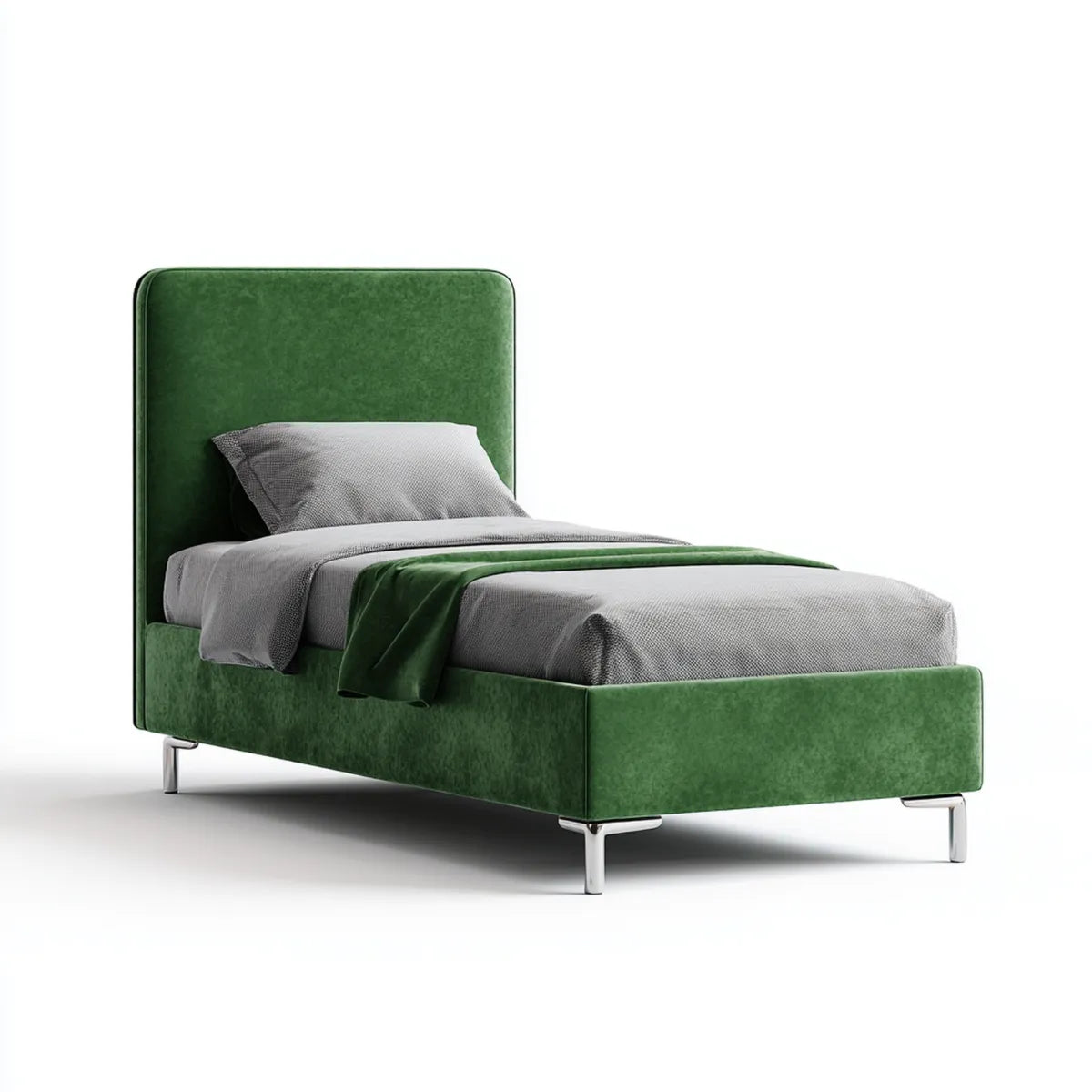 Lit simple capitonné vert 90 x 190 cm en velours de polyester rectangulaire