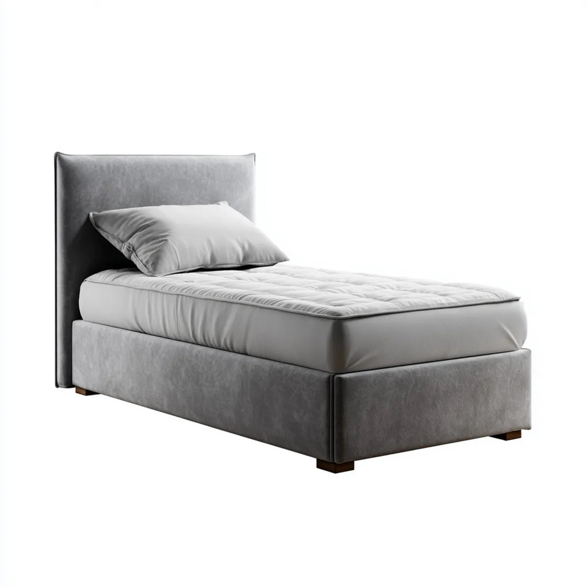 Lit simple capitonné gris 90 x 190 cm en velours polyester rectangulaire