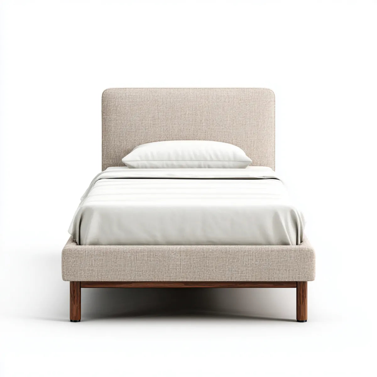 Lit simple capitonné beige 90 x 190 cm en contreplaqué et polyester rectangulaire