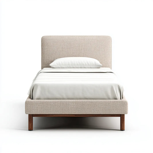 Lit simple capitonné beige 90 x 190 cm en contreplaqué et polyester rectangulaire