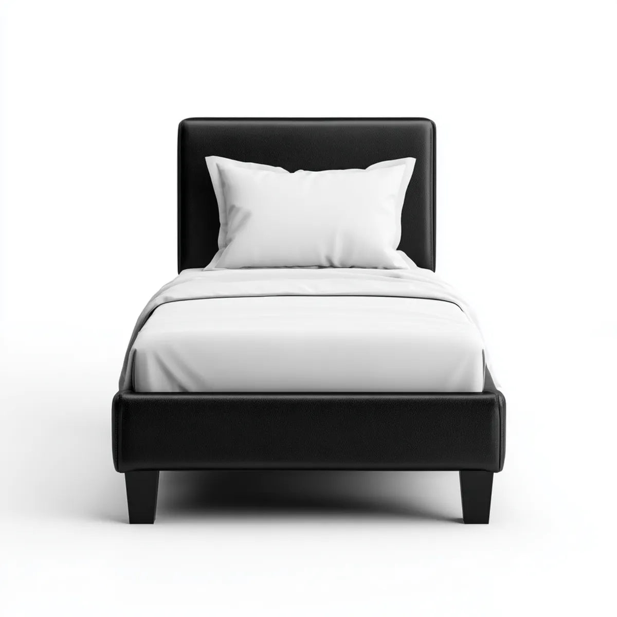 Lit simple rembourré noir 90 x 190 cm en cuir synthétique PU rectangulaire