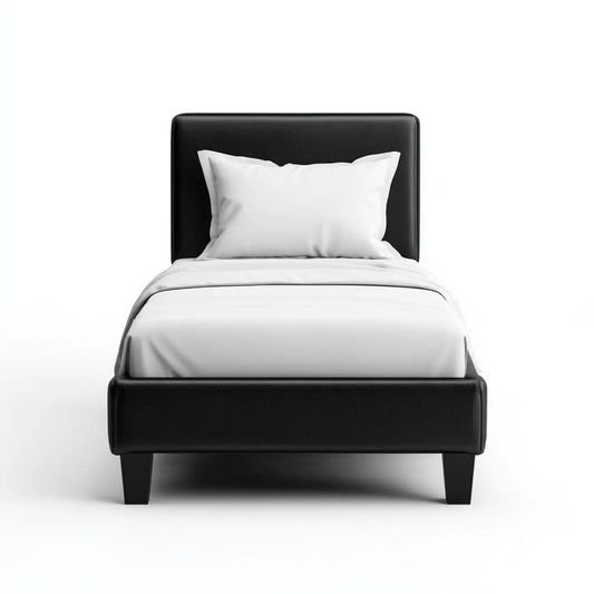 Lit simple rembourré noir 90 x 190 cm en cuir synthétique PU rectangulaire
